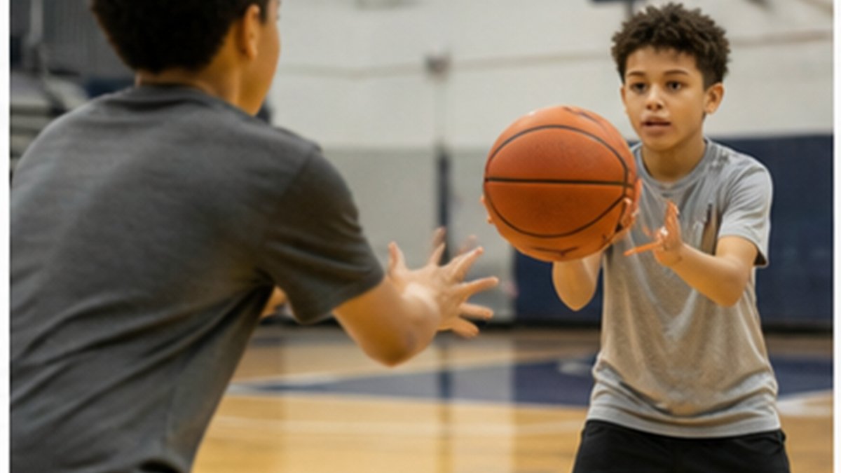 Youth basketball ball handler making a decision off a screen while a teammate sets it