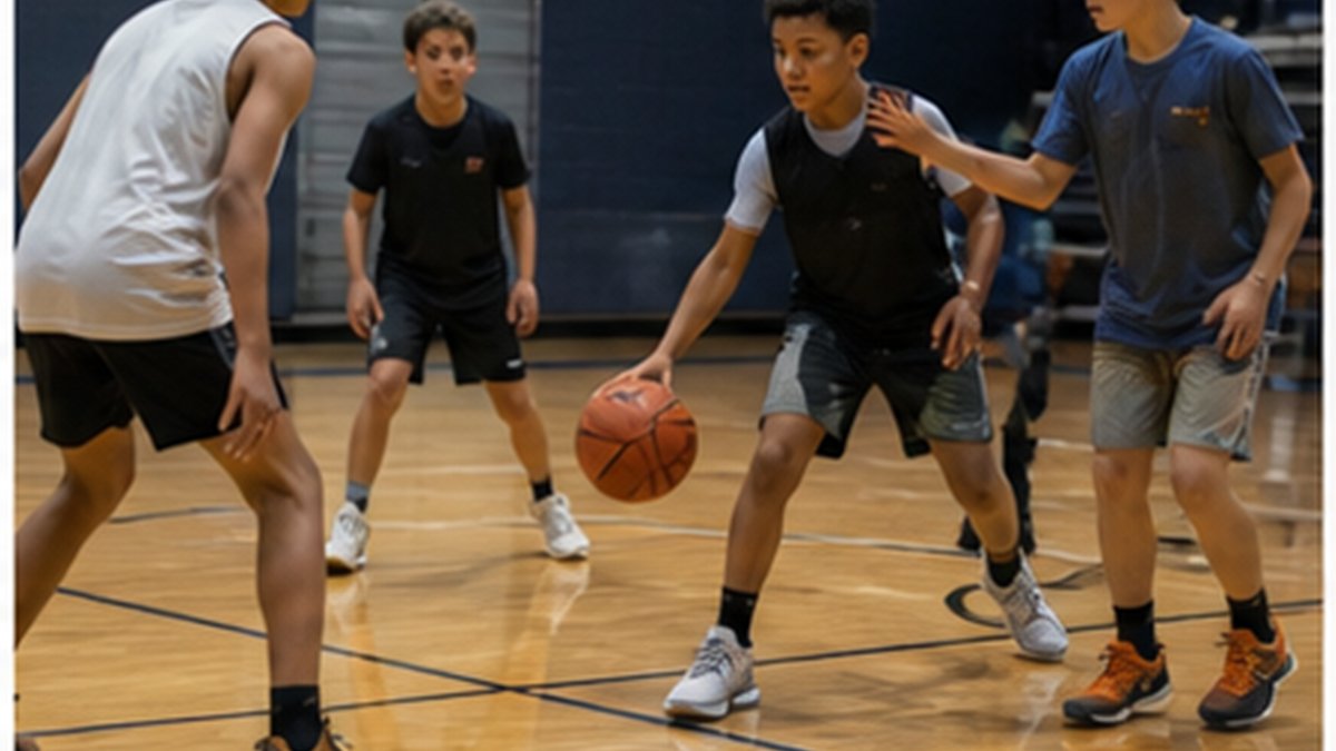 Young athletes moving with energy through a small-sided game during a team practice
