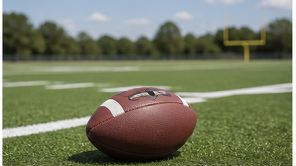 A football resting on an empty practice field before a youth team session