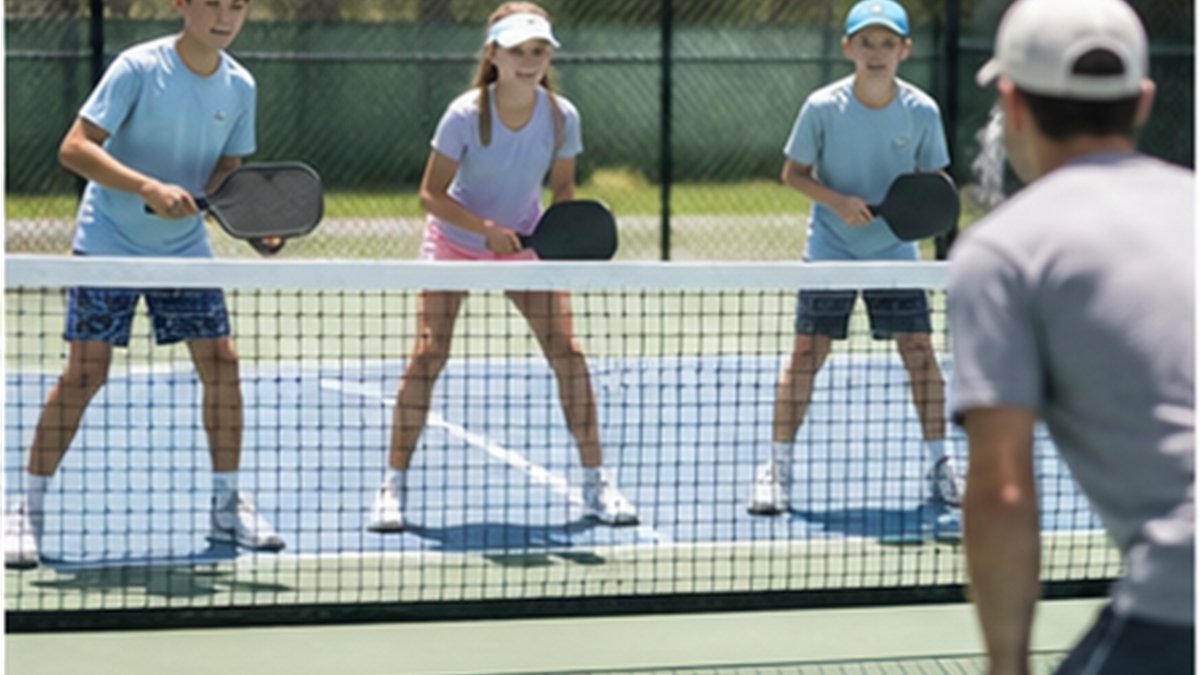 Two young doubles partners standing side by side at the kitchen line in matching ready positions