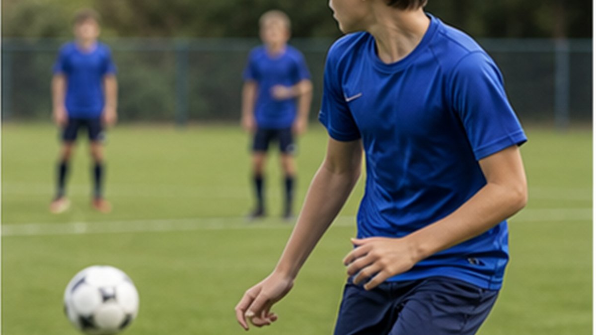 Youth soccer player checking over their shoulder before receiving a pass