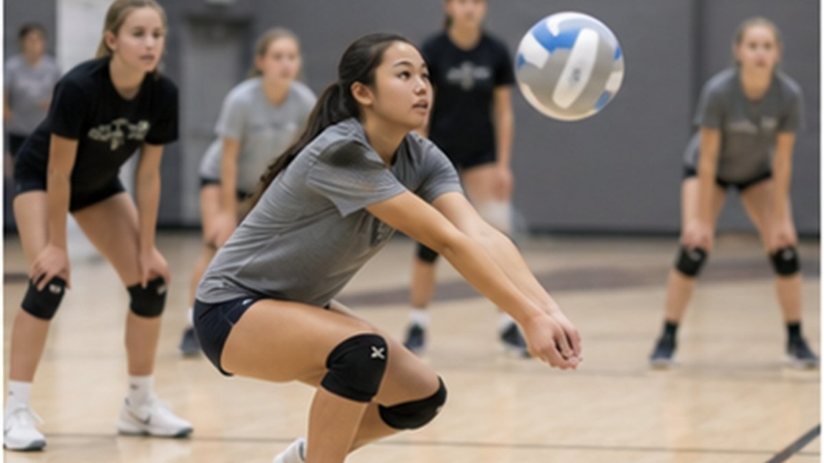 Youth volleyball player forming a passing platform to receive a serve during practice