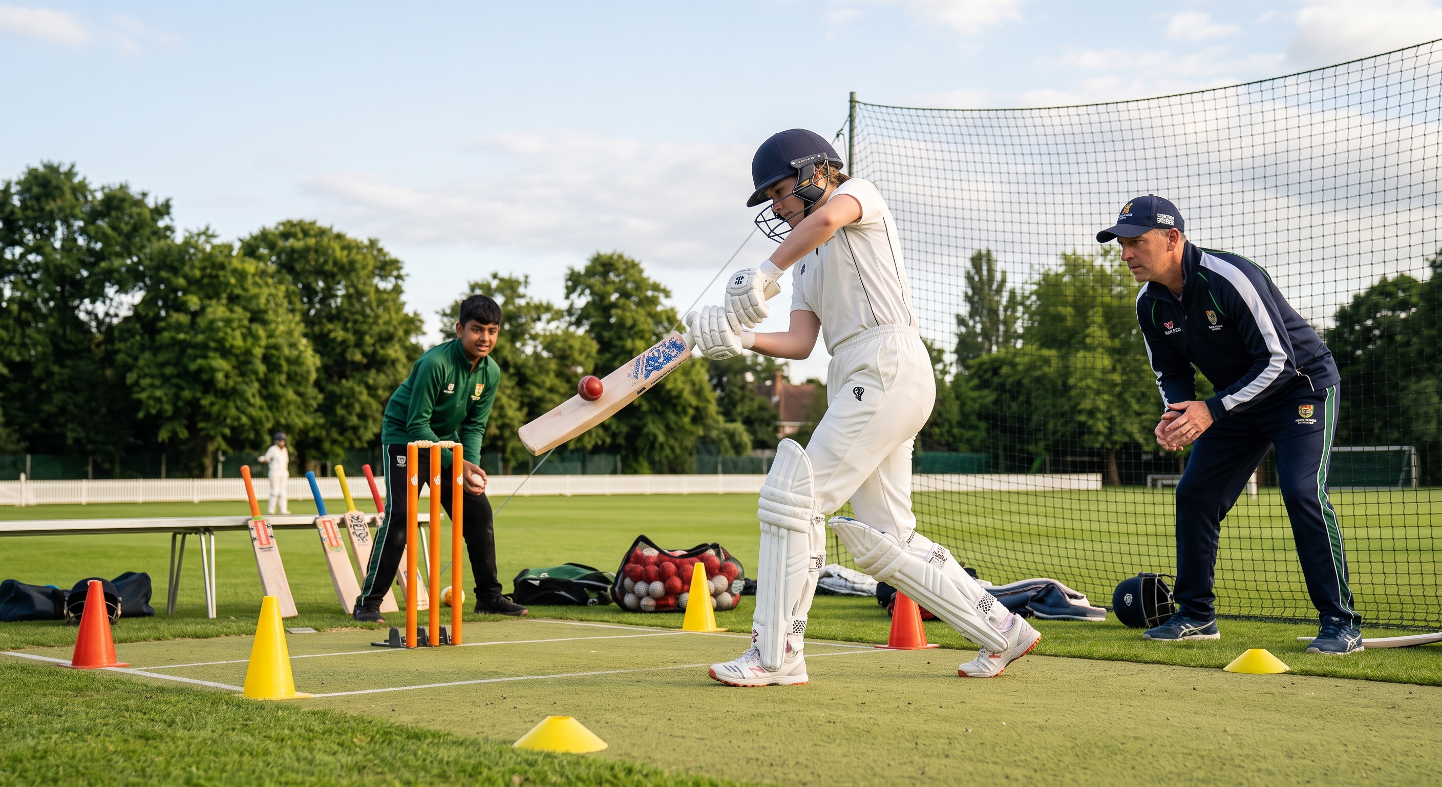Youth cricket players developing skills during a coached practice