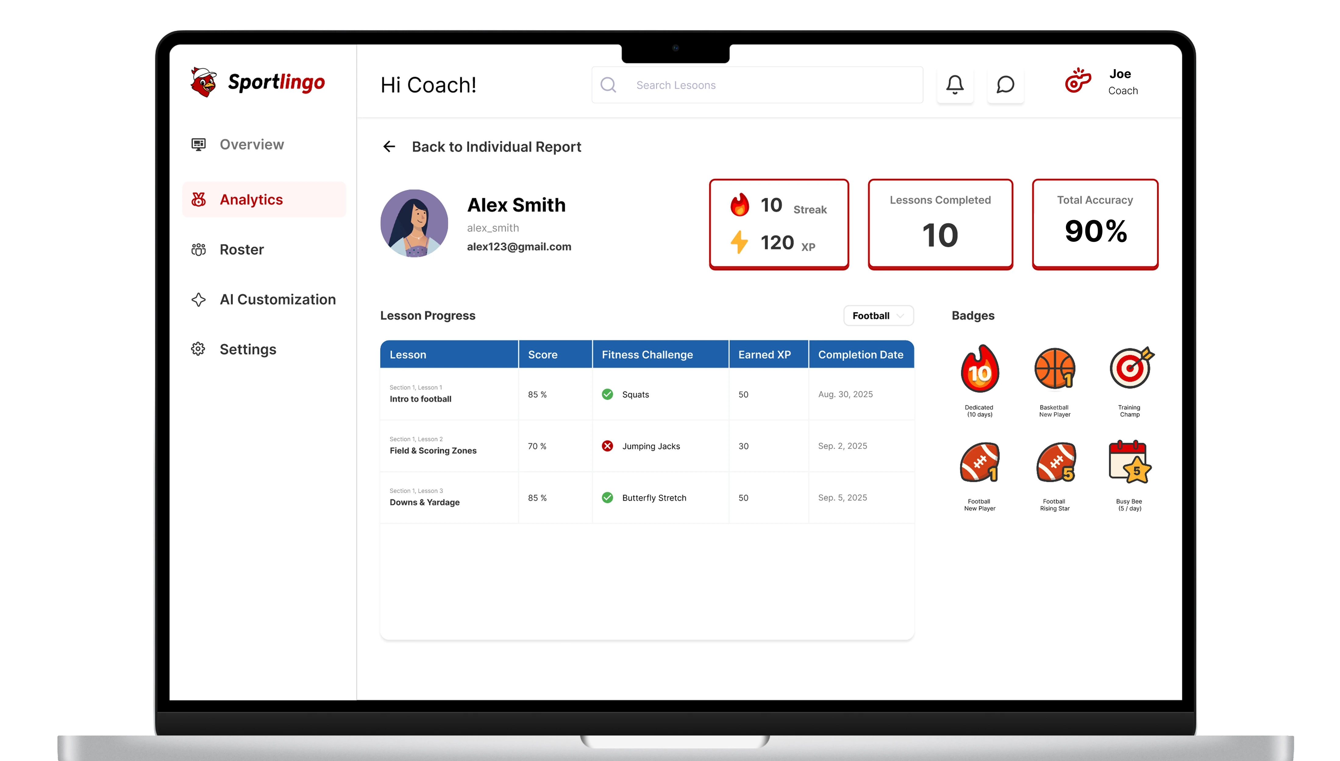 Sportlingo dashboard