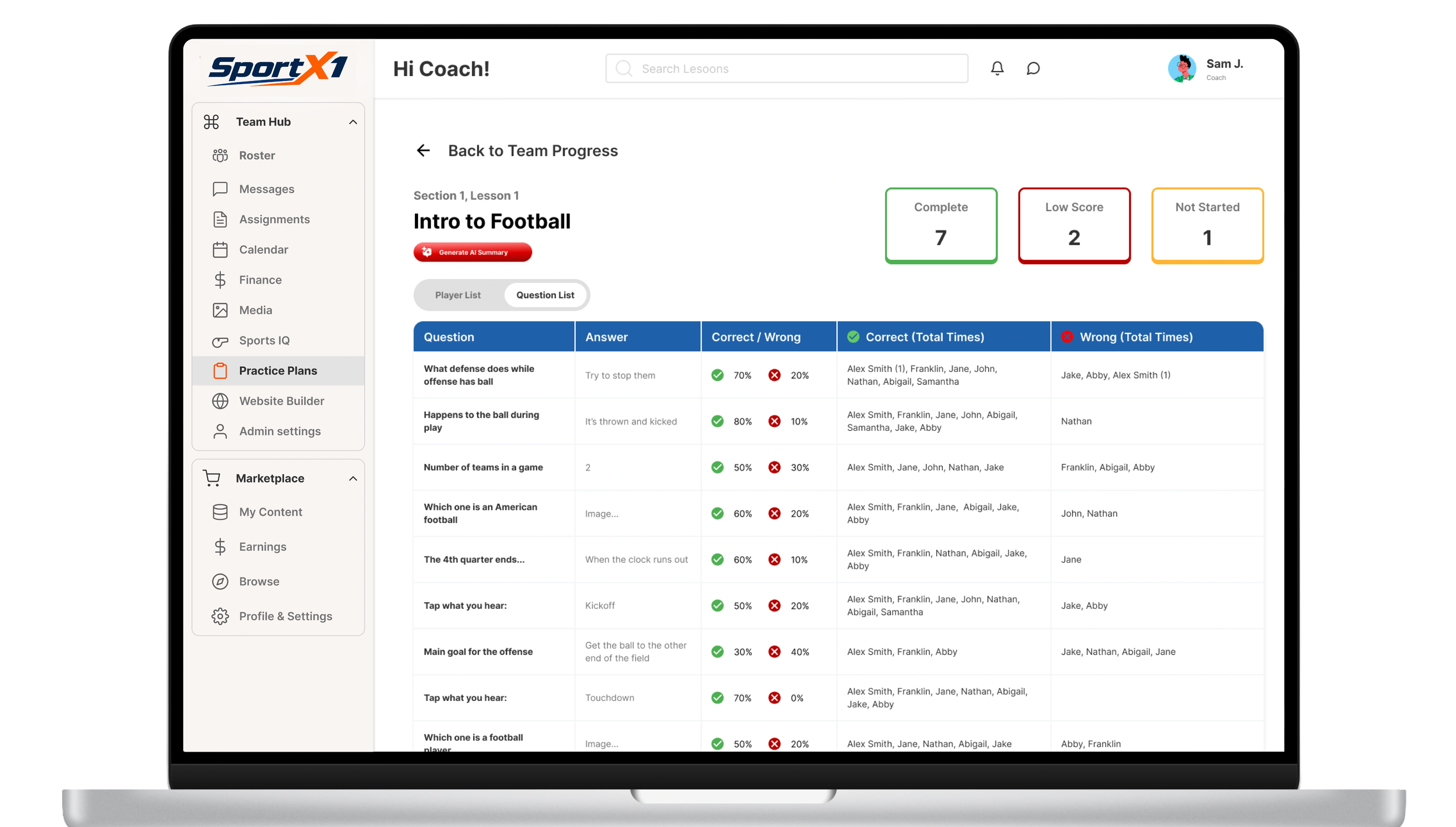 SportX1 dashboard